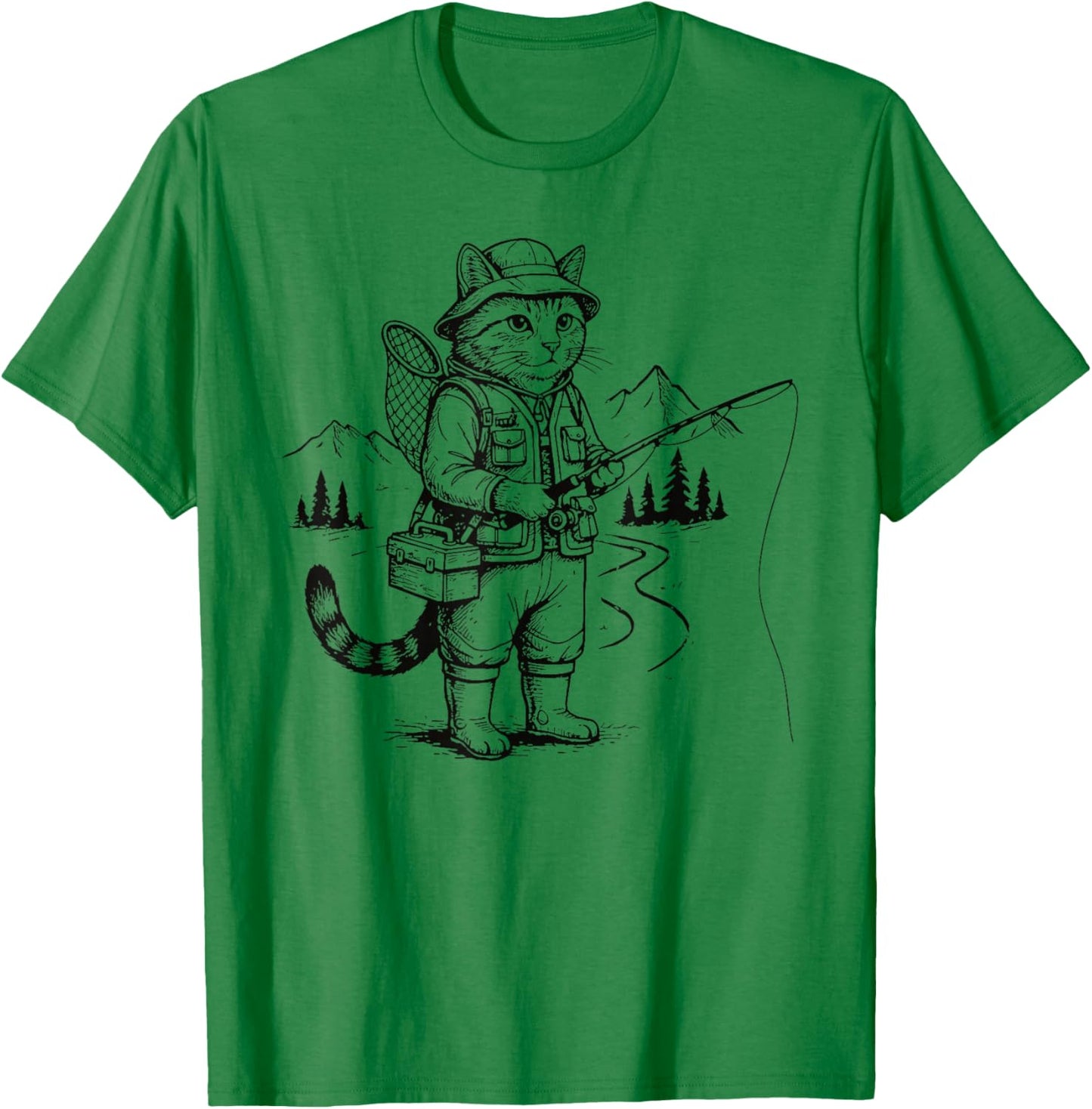 Fish Cat Fisherman T-Shirt - T-Shirt | Irish Green