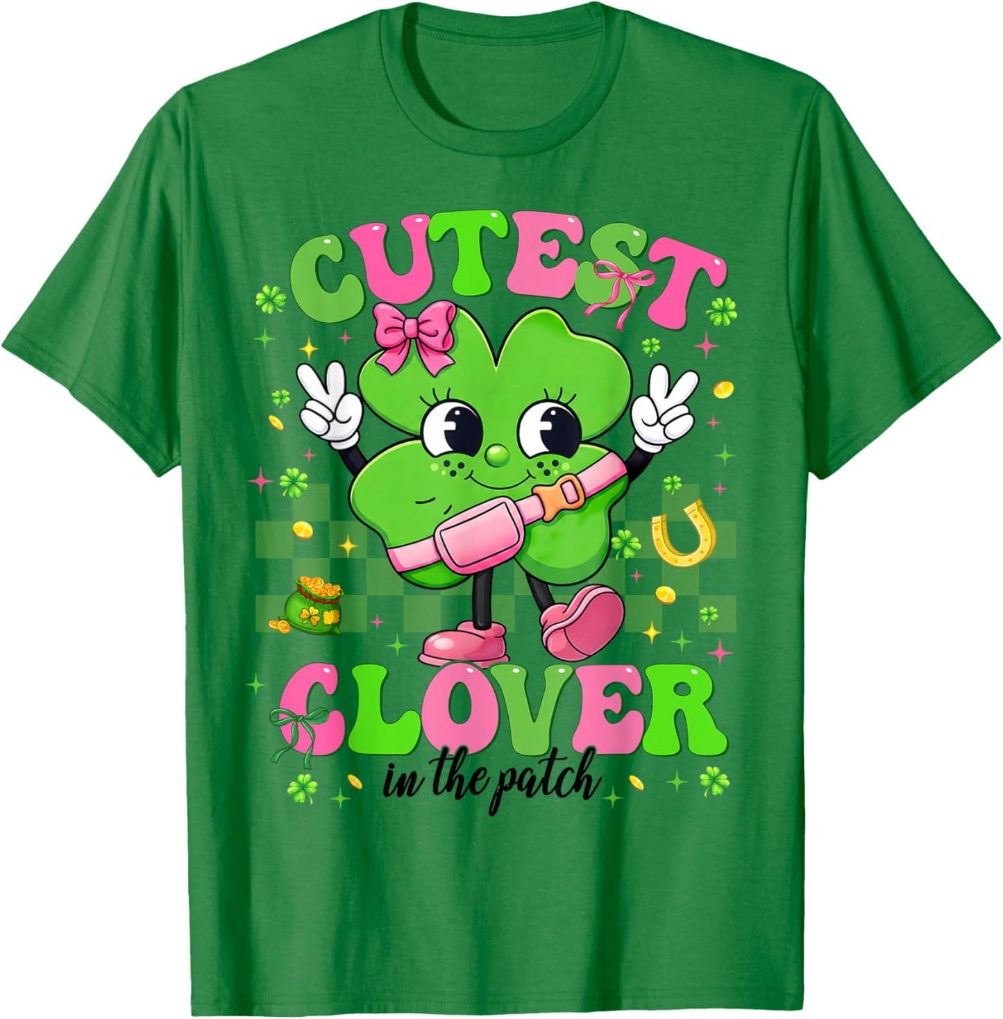Cutest Clover Shamrock St Patricks Women Kid Toddler Girl T-Shirt - T-Shirt | Irish Green