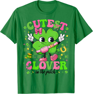 Cutest Clover Shamrock St Patricks Women Kid Toddler Girl T-Shirt - T-Shirt | Irish Green