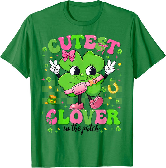 Cutest Clover Shamrock St Patricks Women Kid Toddler Girl T-Shirt - T-Shirt | Irish Green