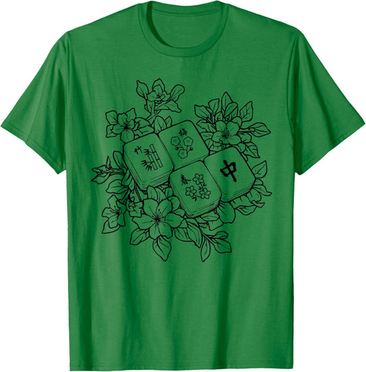 Mahjong Floral Mahj Funny Mahjong Love Playing Chinese Game T-Shirt - T-Shirt | Irish Green