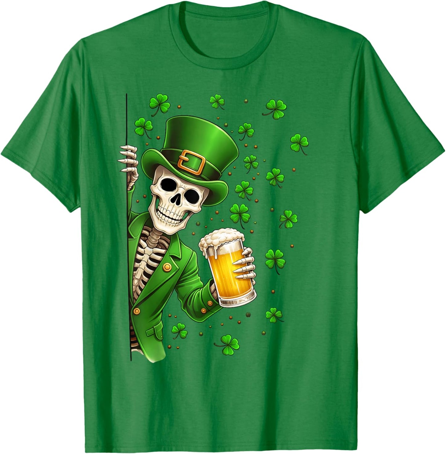 St Patricks Day Shamrock Funny Skeleton Leprechaun Beer Men T-Shirt - T-Shirt | Irish Green
