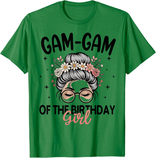 GAM-GAM of The Birthday Girl Messy Bun Floral Sunglasses T-Shirt - T-Shirt | Irish Green