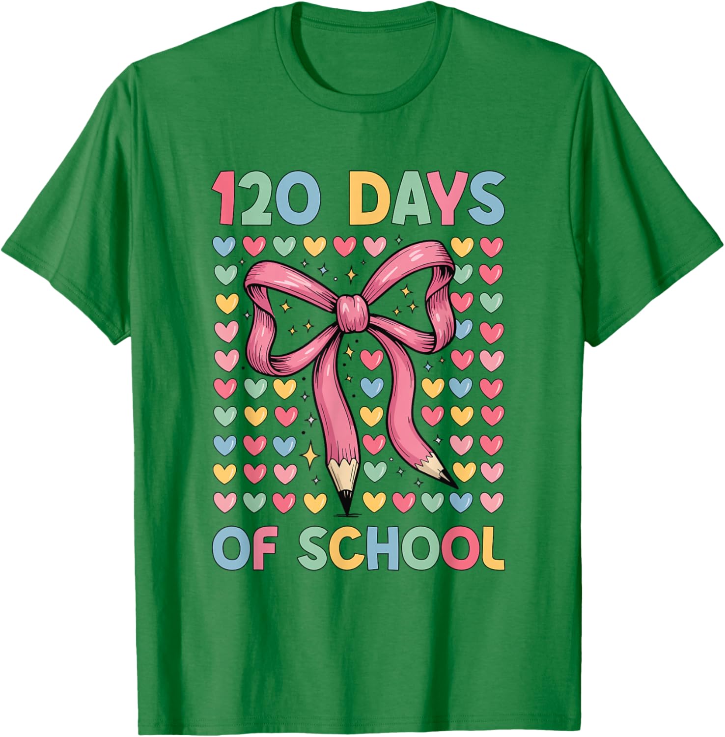 Happy 120 Days of School Bow Pencil T-Shirt - T-Shirt | Irish Green