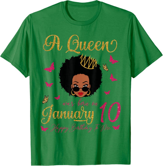 A Queen was Born On January 10 Black Queen Afro Hair Queen T-Shirt - T-Shirt | Irish Green