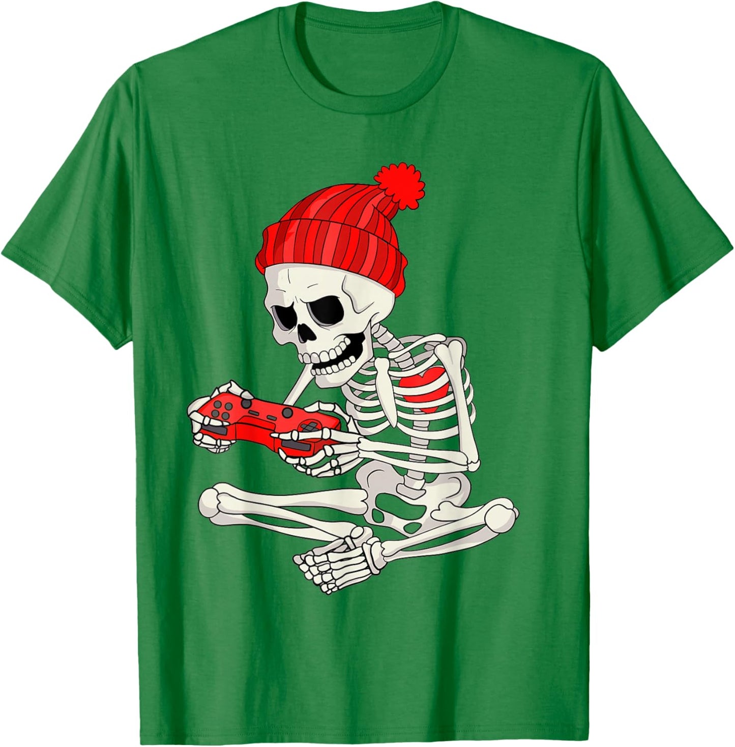 Funny Boys Valentines Skeleton Gamer Video Games Gaming T-Shirt - T-Shirt | Irish Green