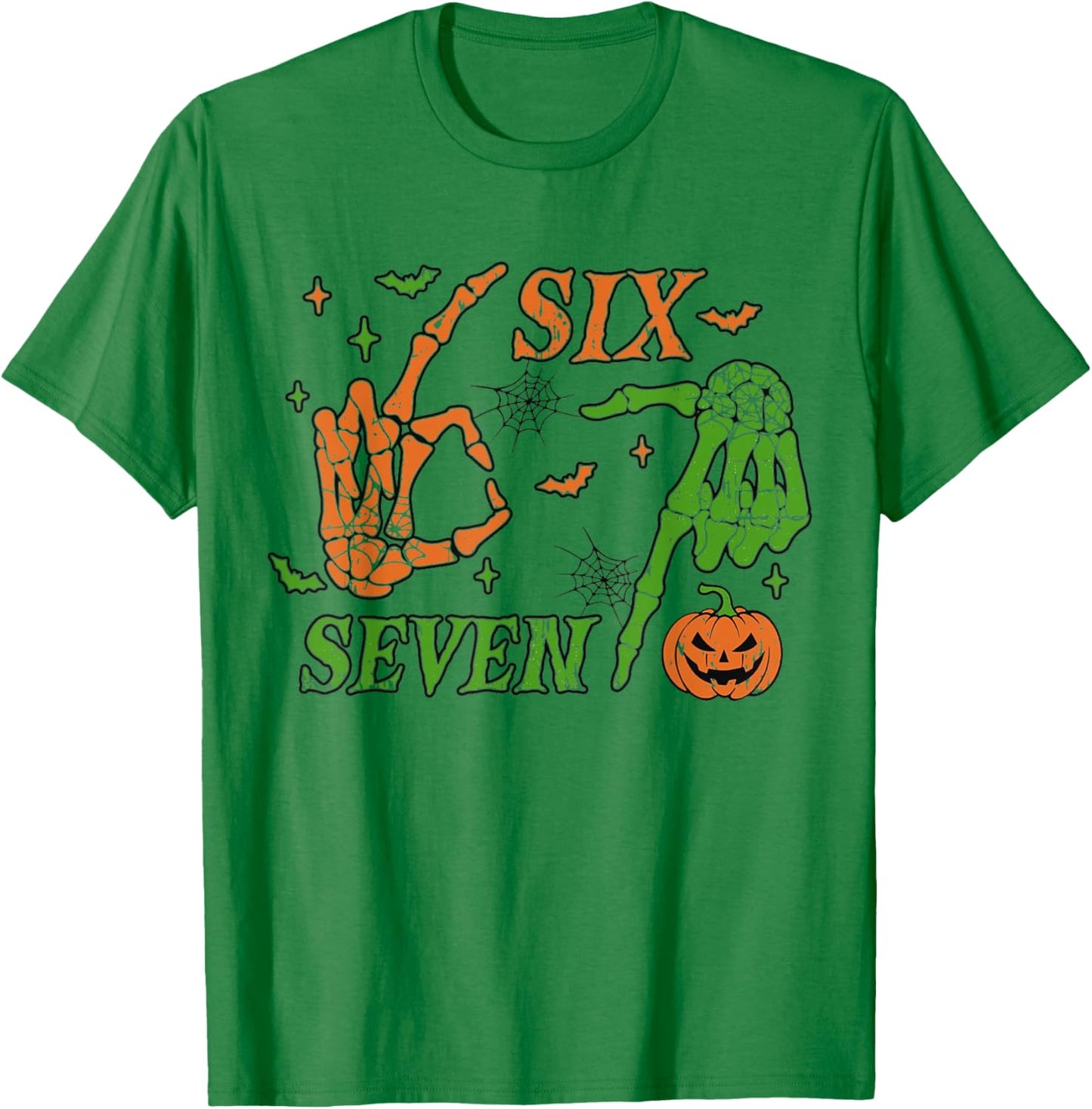 67 Meme Skeleton Hand 6 7 Halloween Six Seven Funny Teens T-Shirt - T-Shirt | Irish Green