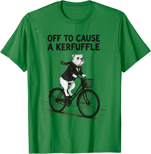 Off to Cause A Kerfuffle Funny Bull Dog Vintage Retro T-Shirt - T-Shirt | Irish Green