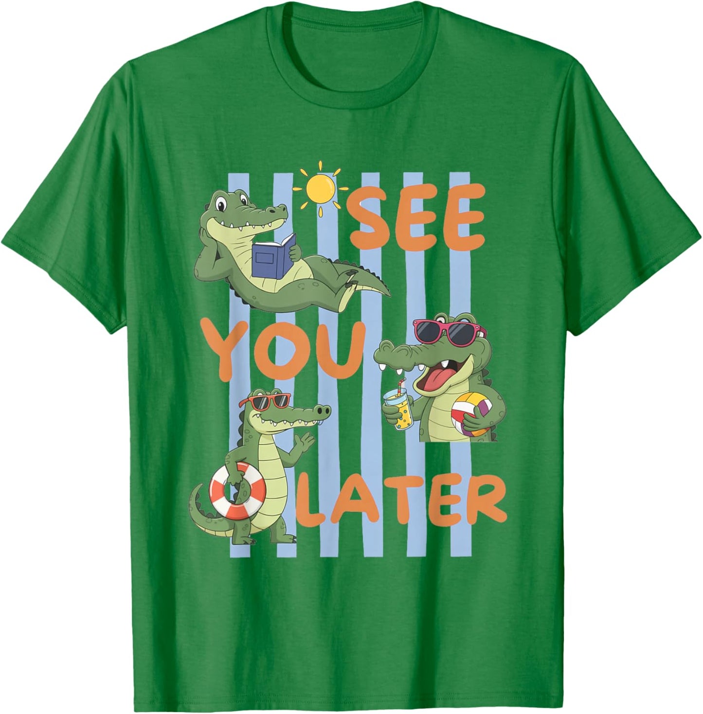 Women Striped See You Later Alligator End of Year Teacher T-Shirt - T-Shirt | Irish Green
