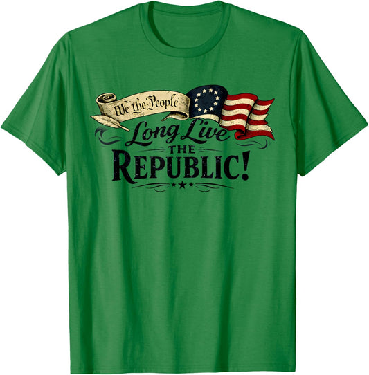 Long Live The Republic USA 1776 2026 Patriotic 4th of July T-Shirt - T-Shirt | Irish Green
