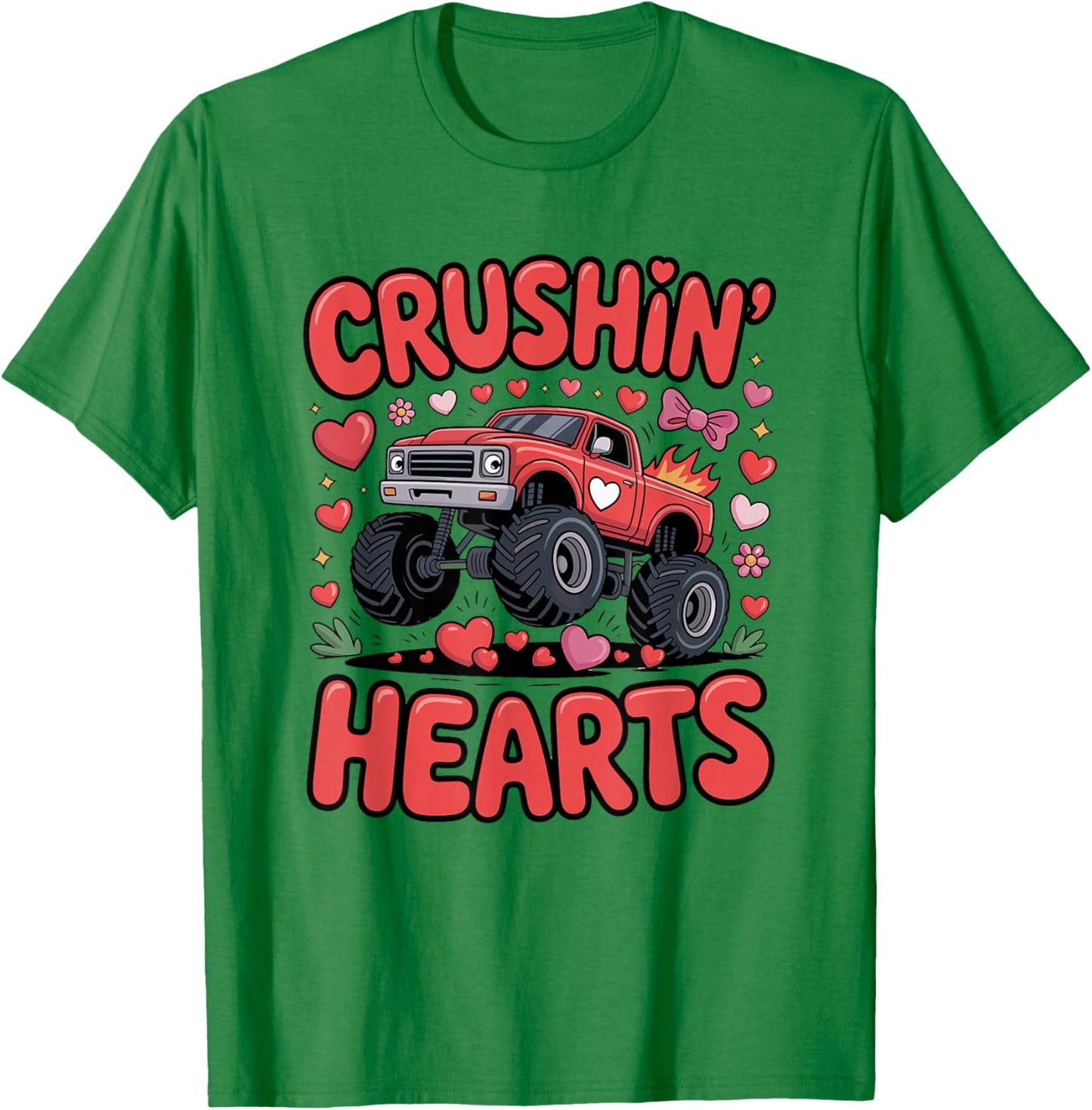 Crushin' Hearts Monster Truck Valentine Graphic T-Shirt - T-Shirt | Irish Green