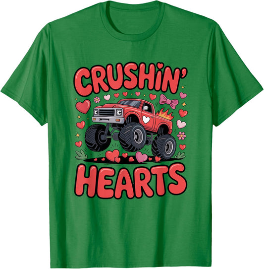 Crushin' Hearts Monster Truck Valentine Graphic T-Shirt - T-Shirt | Irish Green