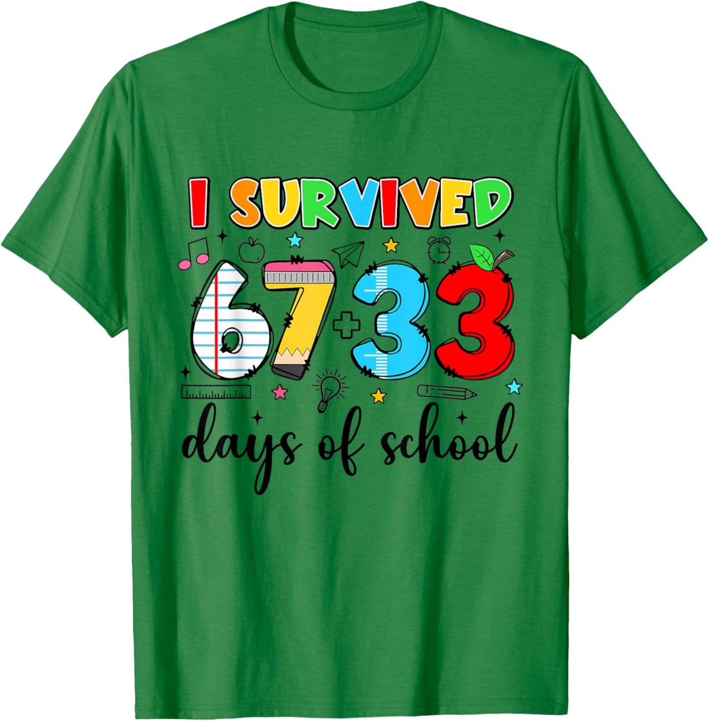 I Survived 67+33 Days of School Funny 100th Day Teacher Kids T-Shirt - T-Shirt | Irish Green