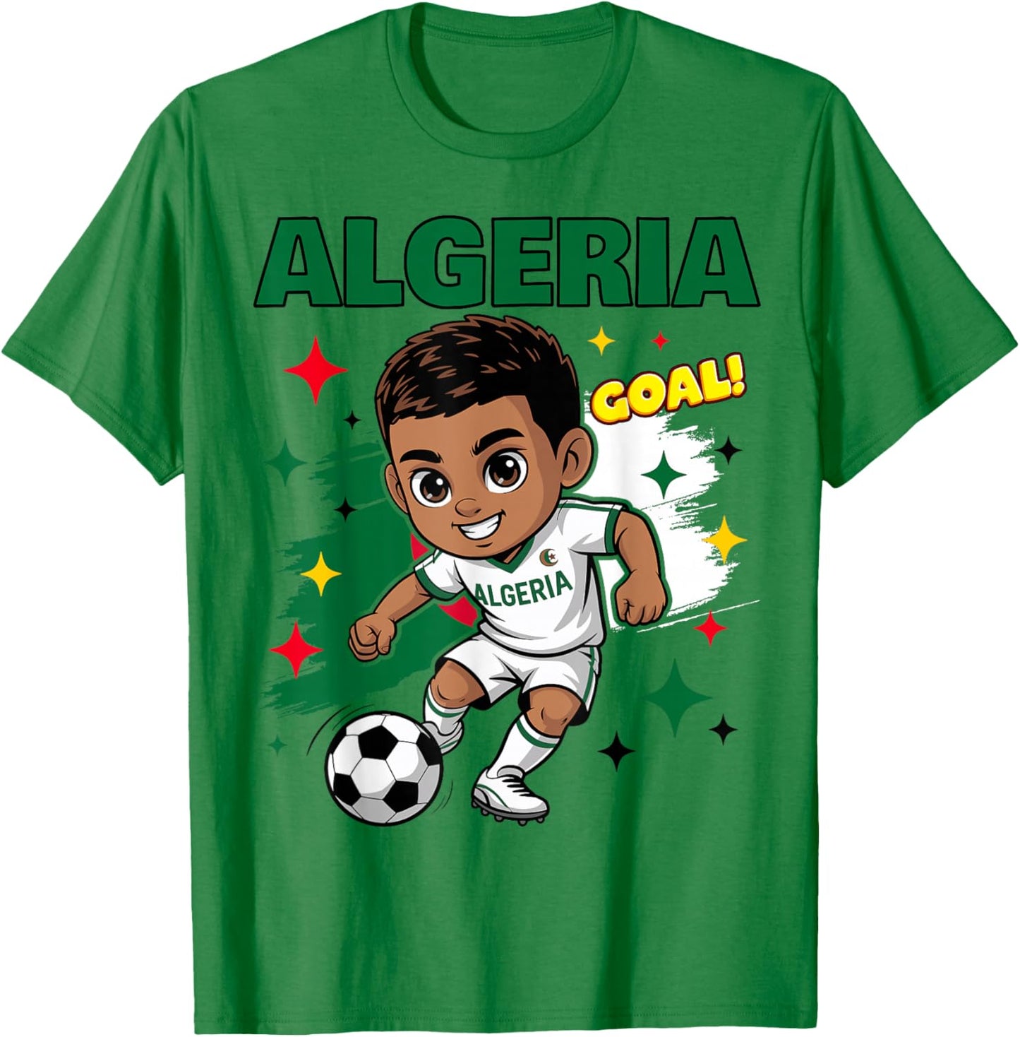 Algeria Kid Goal Cartoon Algeria Flag for Kids T-Shirt - T-Shirt | Irish Green