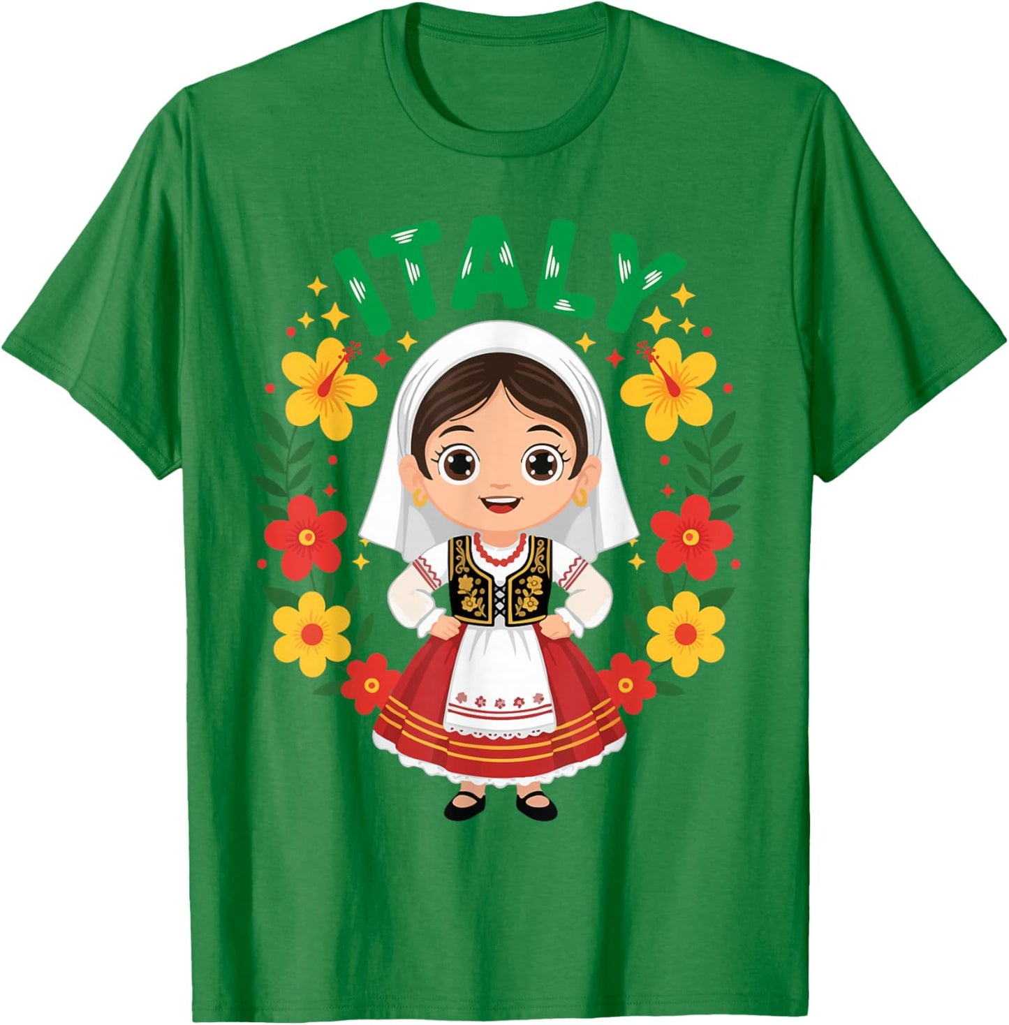 Italy Italian Girl Traditional Dress Outfit Heritage Flowers T-Shirt - T-Shirt | Irish Green