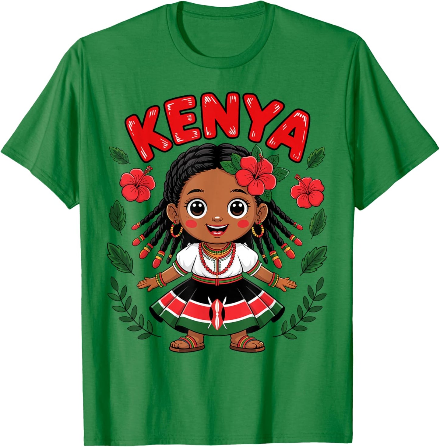 Cute Kenyan Girl in Traditional Dress for Kids T-Shirt - T-Shirt | Irish Green