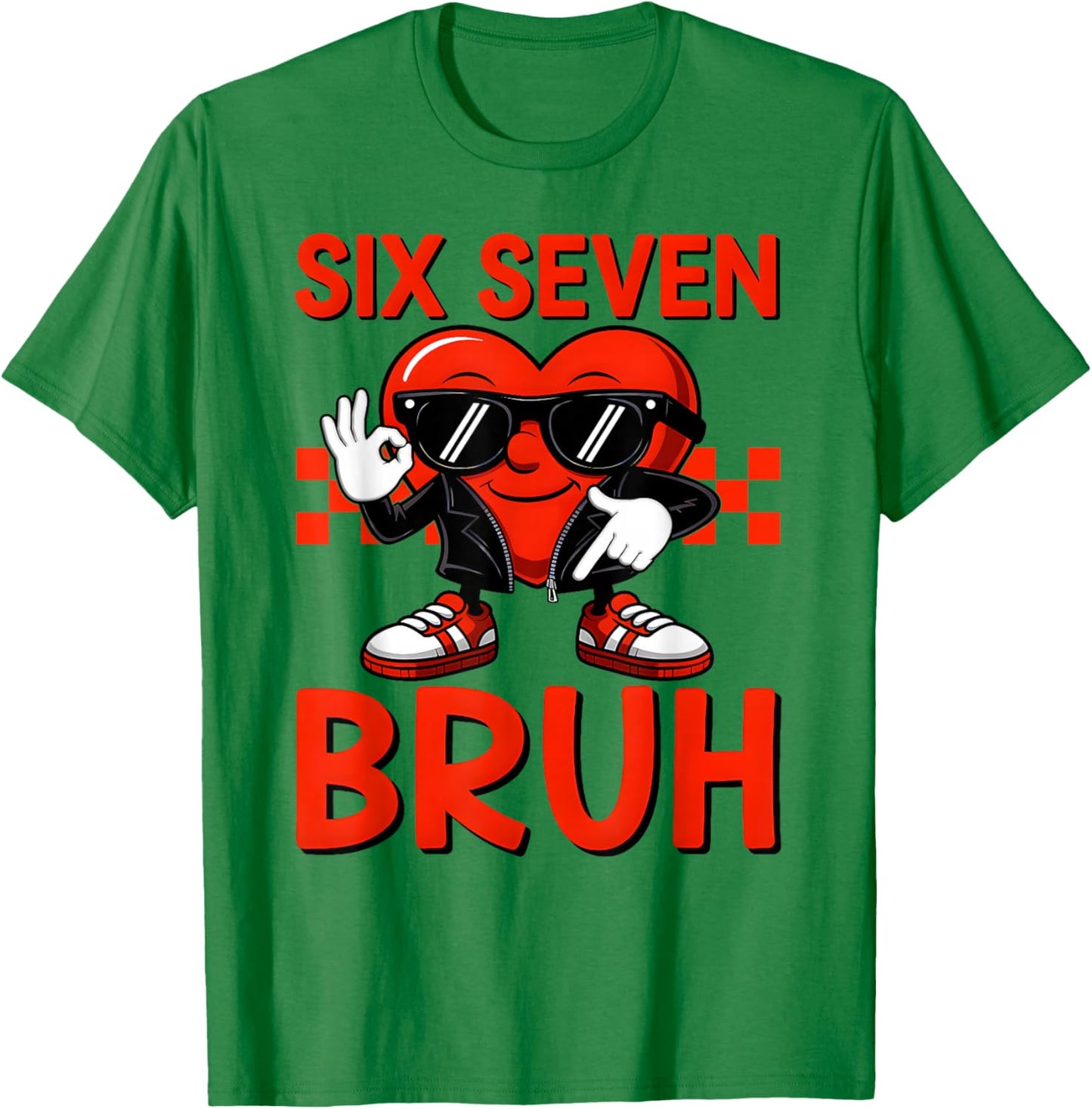 Funny Six Seven Bruh Boys Kids Valentines Day Heart 67 Meme T-Shirt - T-Shirt | Irish Green