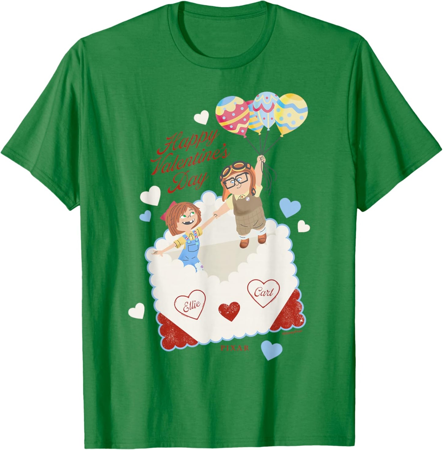 Disney Pixar Up Carl and Ellie Valentines Balloons T-Shirt - T-Shirt | Irish Green