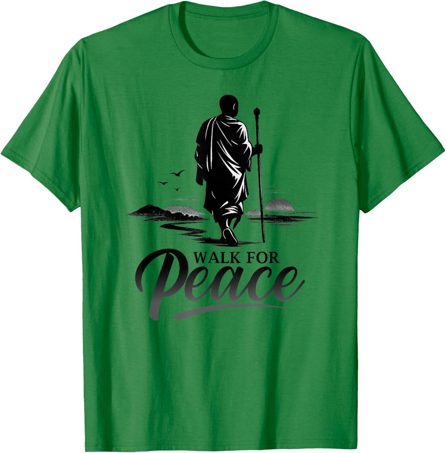 Retro Walk for Peace Monks with Aloka Dog Minimalist Zen Art T-Shirt - T-Shirt | Irish Green