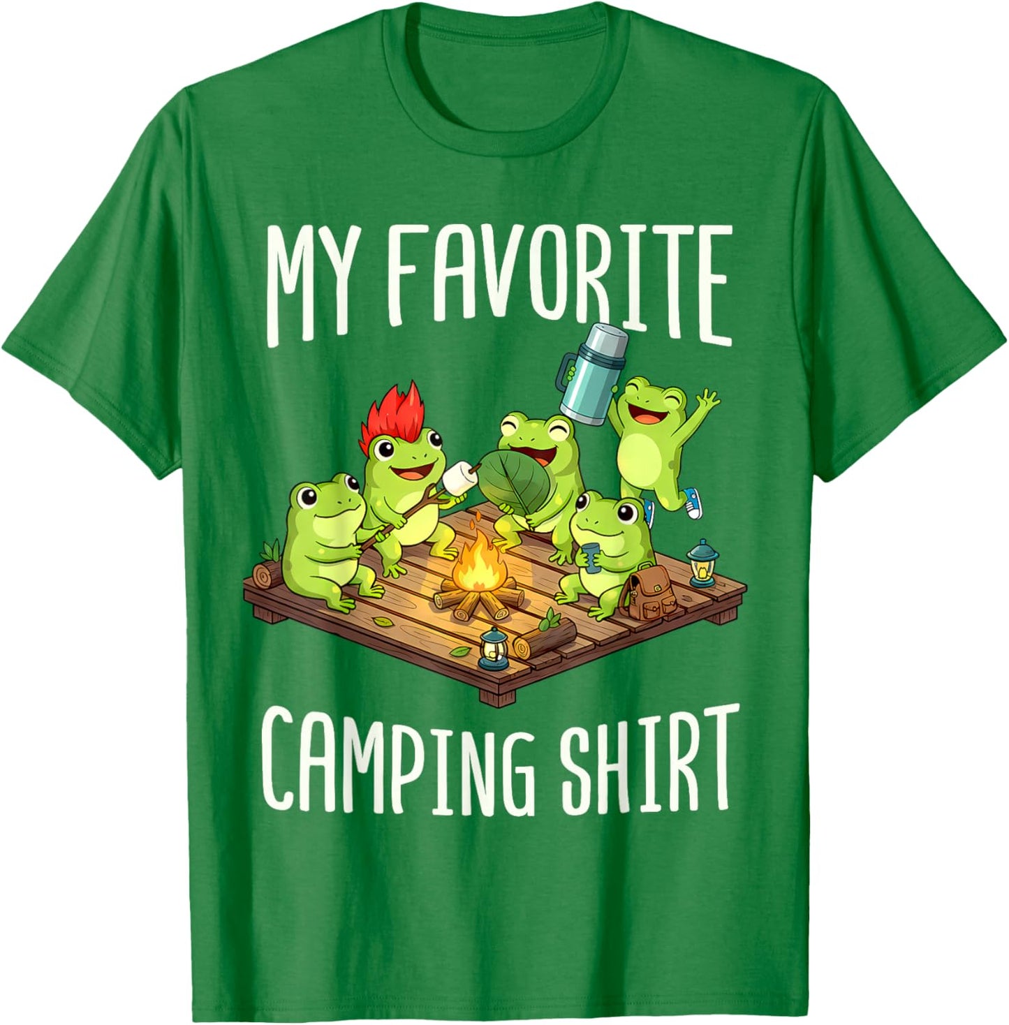 My Favorite Camping Shirt – Cute Frog Campfire Art T-Shirt - T-Shirt | Irish Green