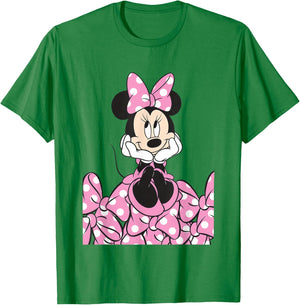 Disney Mickey and Friends Minnie Pink Polka Dot Bow Stack T-Shirt - T-Shirt | Irish Green