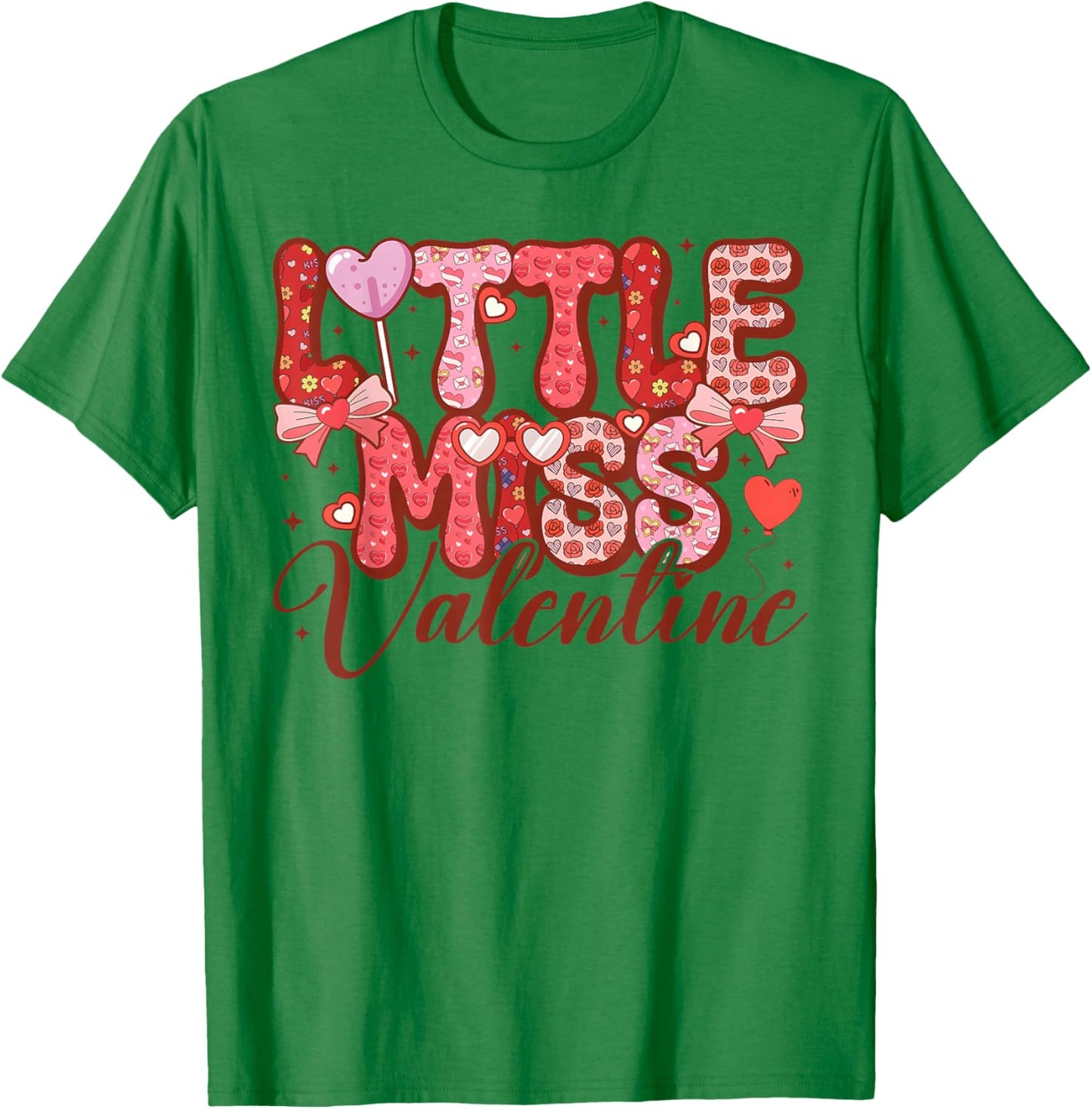 Little Miss Valentine Cute Heart Girls Women Kids T-Shirt - T-Shirt | Irish Green
