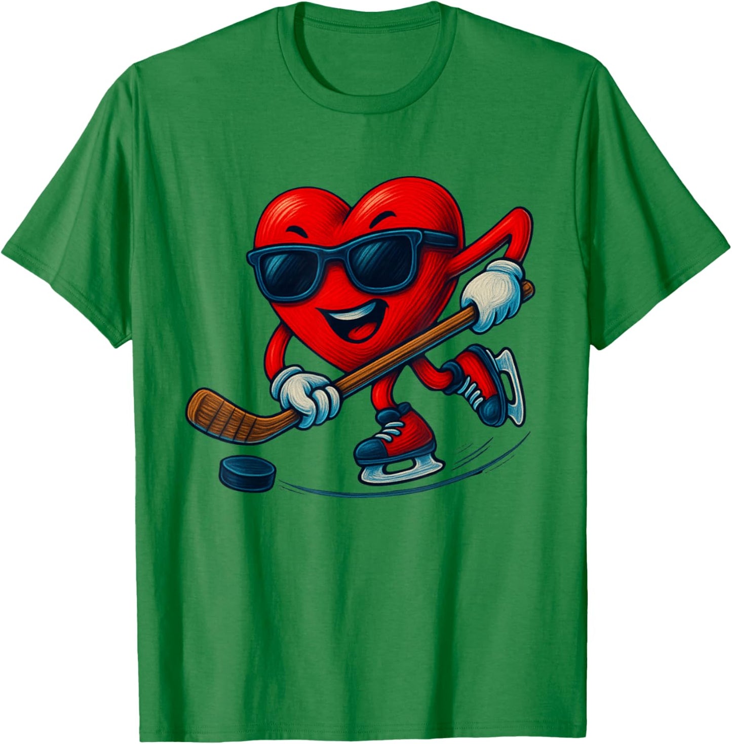 Valentines Day Ice Hockey Funny Red Heart Love Boys Kids T-Shirt - T-Shirt | Irish Green