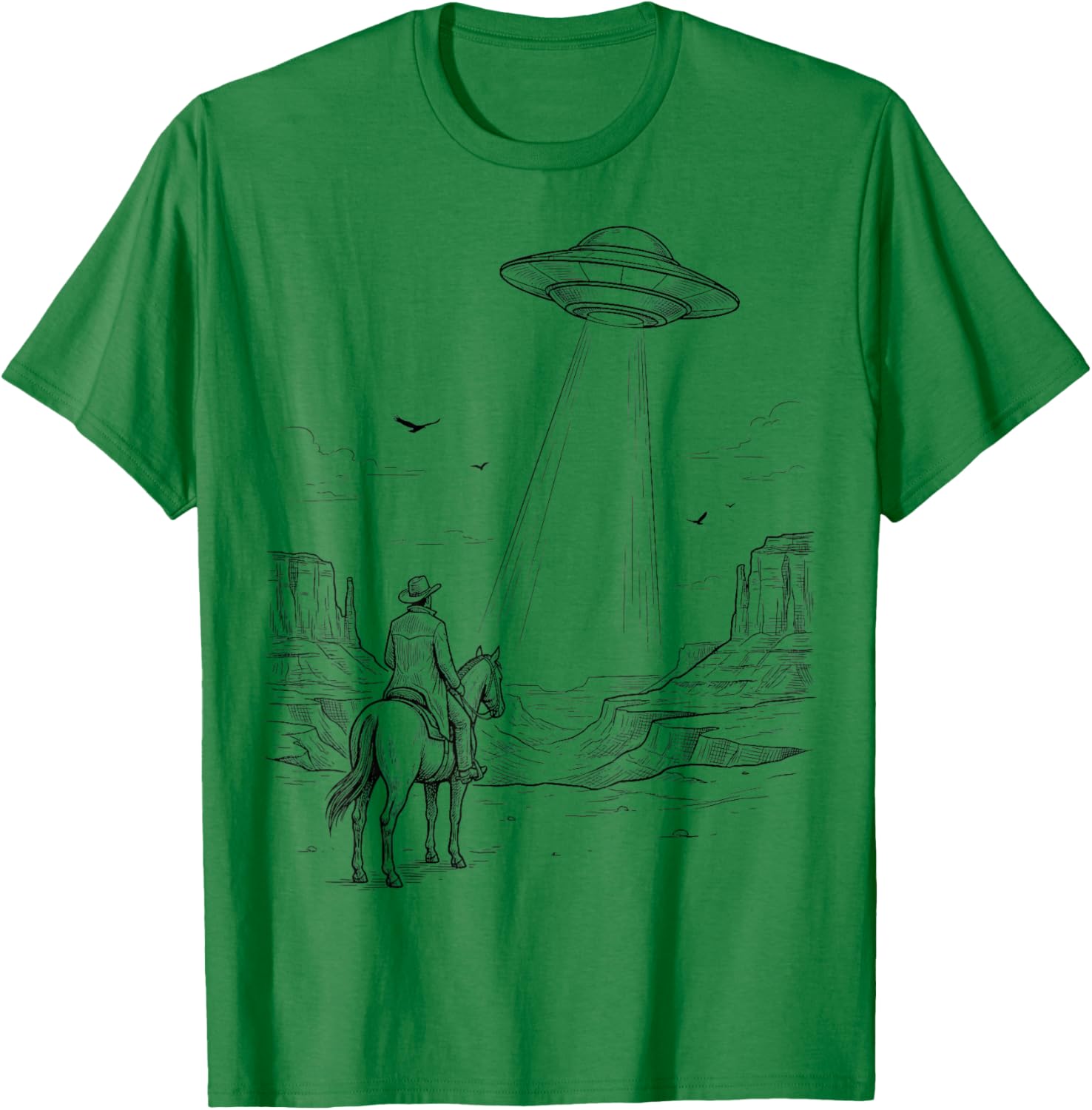 Vintage UFO Cowboy Western Desert Space T-Shirt - T-Shirt | Irish Green