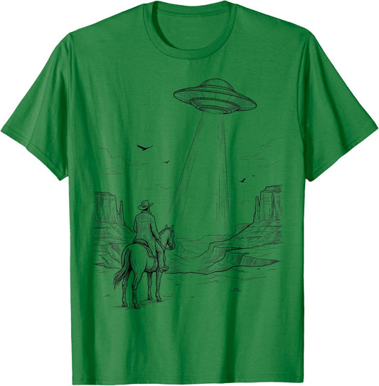 Vintage UFO Cowboy Western Desert Space T-Shirt - T-Shirt | Irish Green