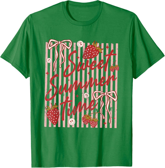 Retro Striped Sweet Summer Time Vacation Funny Strawberry T-Shirt - T-Shirt | Irish Green