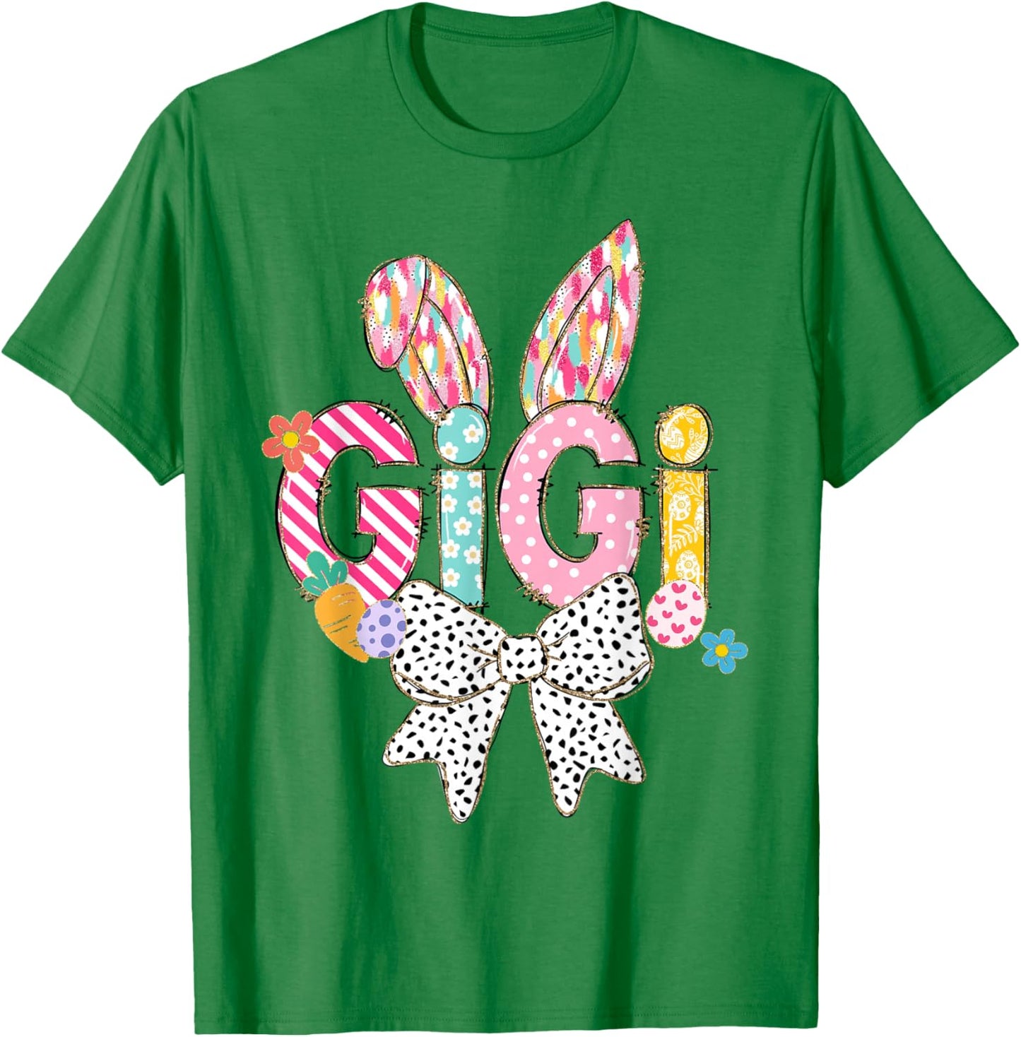 Gigi Easter Cute Grandma Easter Bow Coquette Granny Graphic T-Shirt - T-Shirt | Irish Green