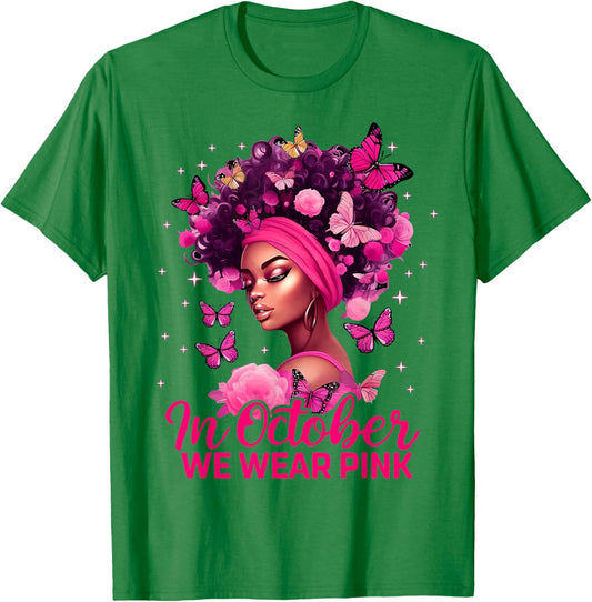 in October We Wear Pink Black Women Breast Cancer Awareness T-Shirt - T-Shirt | Irish Green