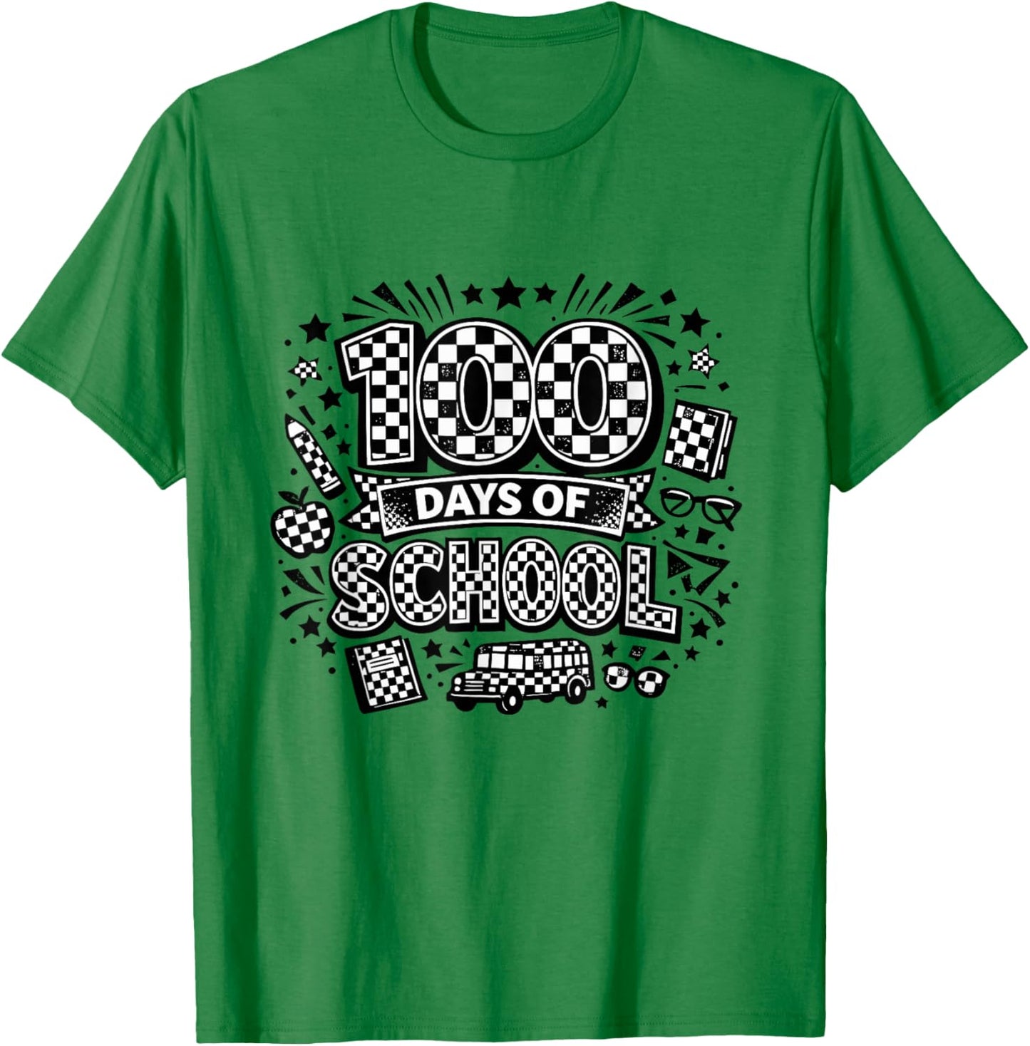100 Days of School Checkered Pattern Celebration T-Shirt - T-Shirt | Irish Green