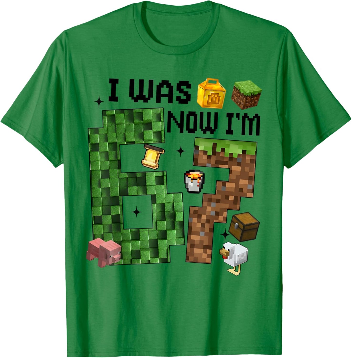 I was 6 Now I'm 7 Year Old Birthday Pixel Game Boys Kid 67 T-Shirt - T-Shirt | Irish Green