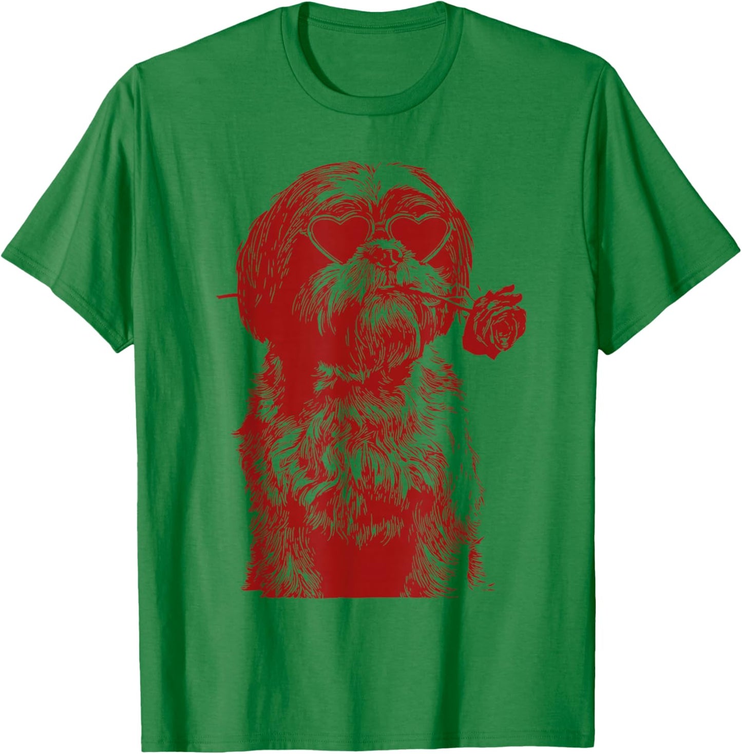 Valentine Shih Tzu with Heart Sunglasses Floral Romantic Dog T-Shirt - T-Shirt | Irish Green
