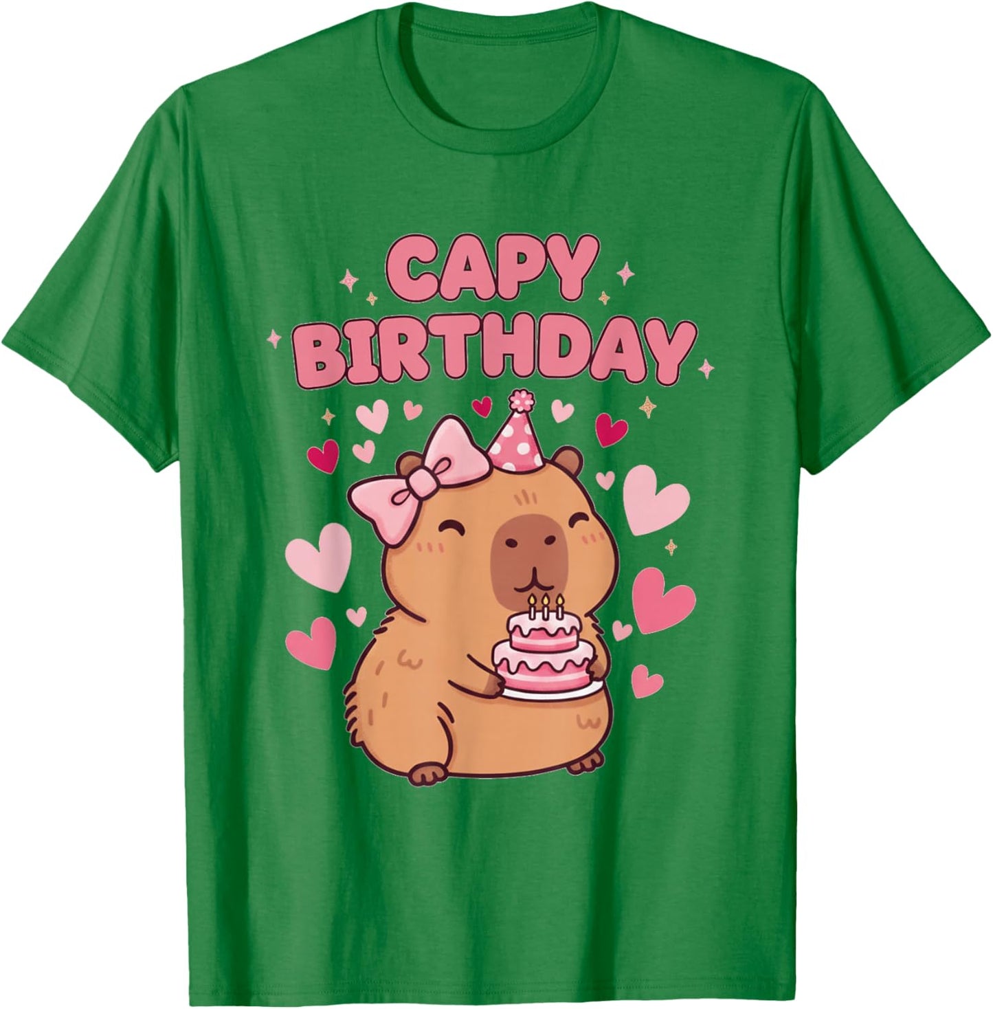 Capybara Birthday Girl Cute Capybara Animal Lovers Bow Party T-Shirt - T-Shirt | Irish Green
