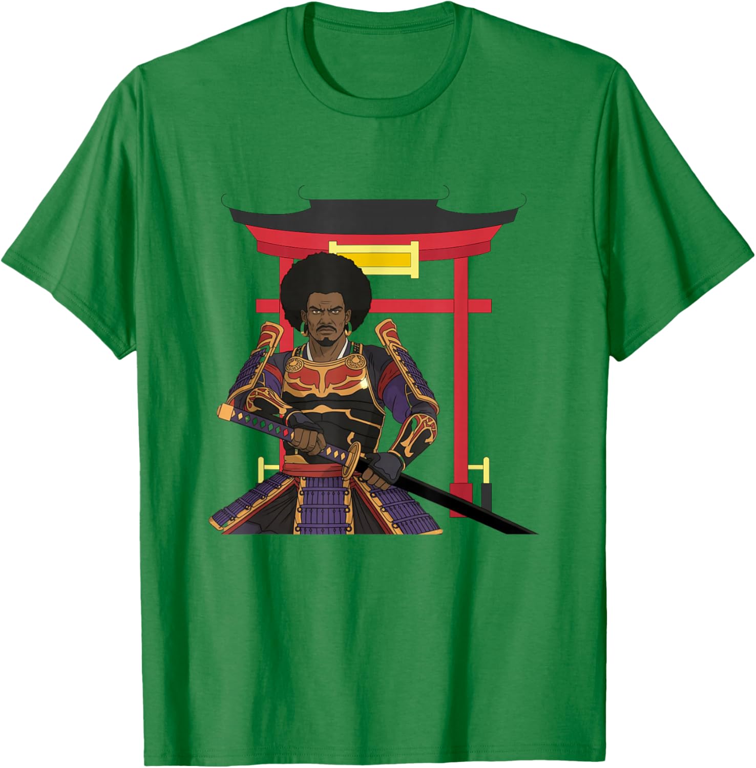 African Samurai Warrior Katana Torii Gate Japanese Bushido T-Shirt - T-Shirt | Irish Green