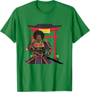 African Samurai Warrior Katana Torii Gate Japanese Bushido T-Shirt - T-Shirt | Irish Green
