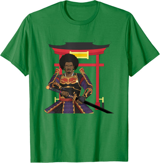 African Samurai Warrior Katana Torii Gate Japanese Bushido T-Shirt - T-Shirt | Irish Green