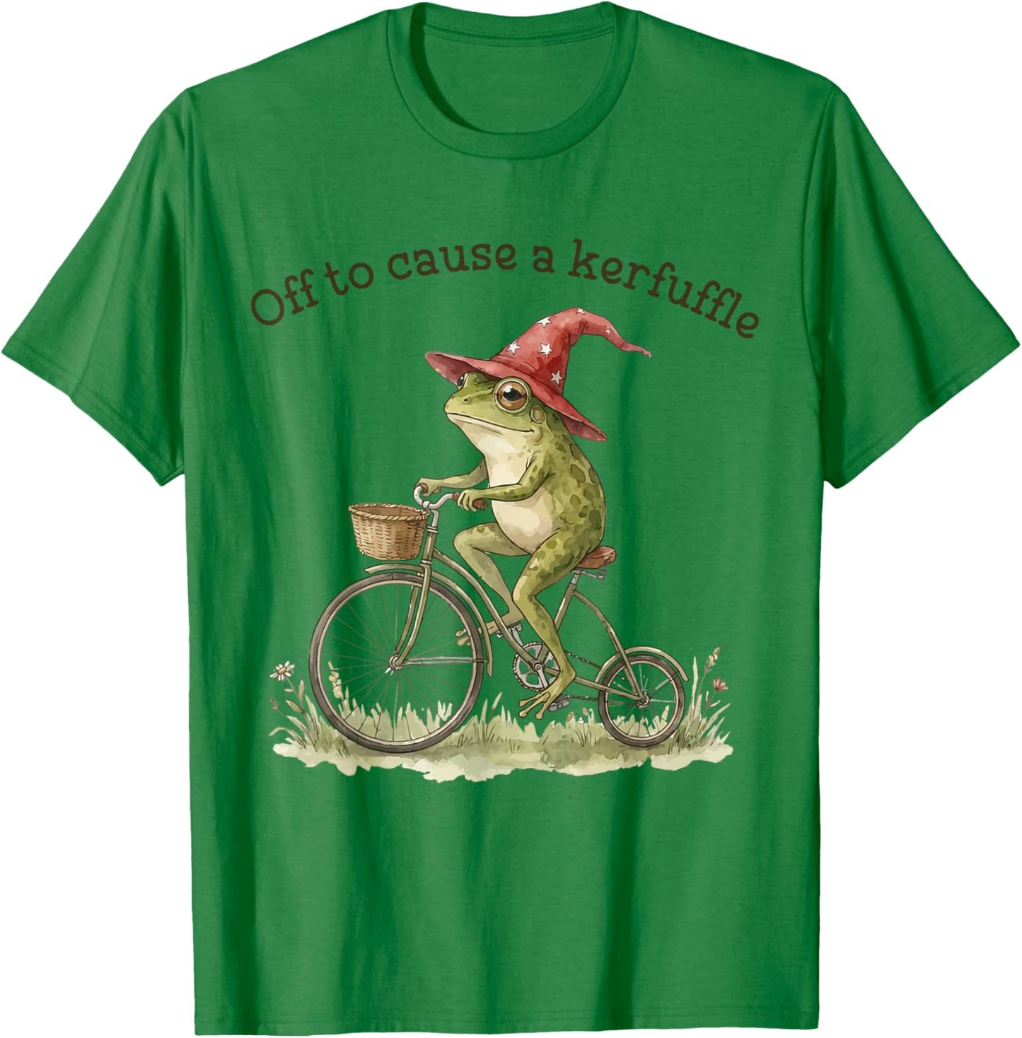 Off to Cause A Kerfuffle Funny Weird Frog Riding Bicycle T-Shirt - T-Shirt | Irish Green