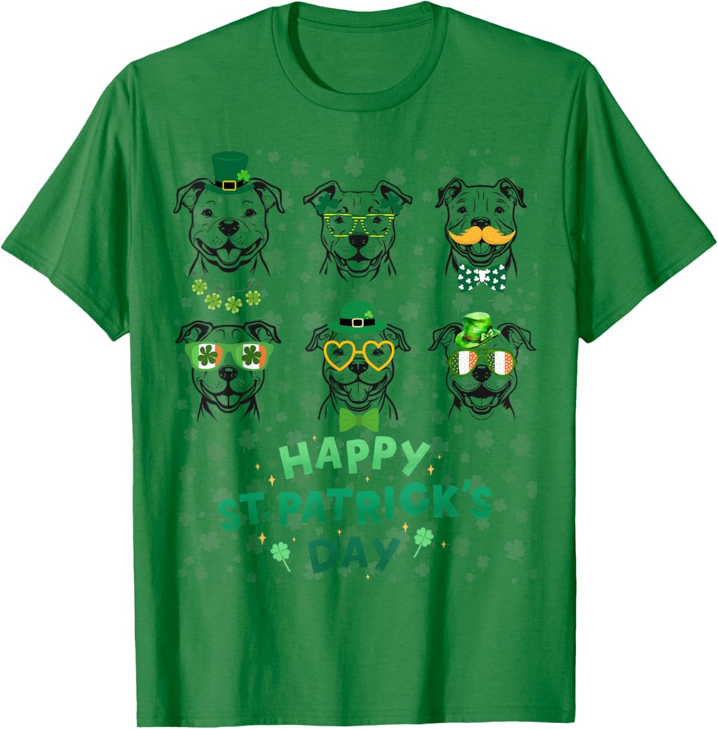 Funny Pitbull Happy St Patrick Day T-Shirt - T-Shirt | Irish Green