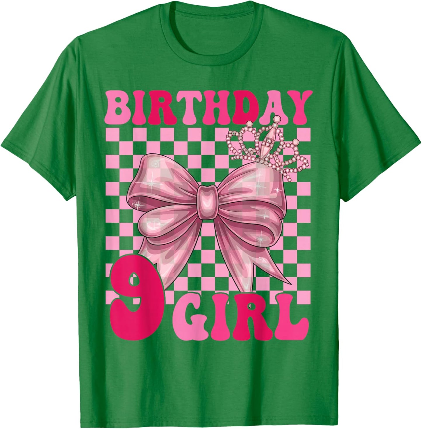 Its My 9th Birthday Girl Coquette Bow 9 Year Old Party Girl T-Shirt - T-Shirt | Irish Green