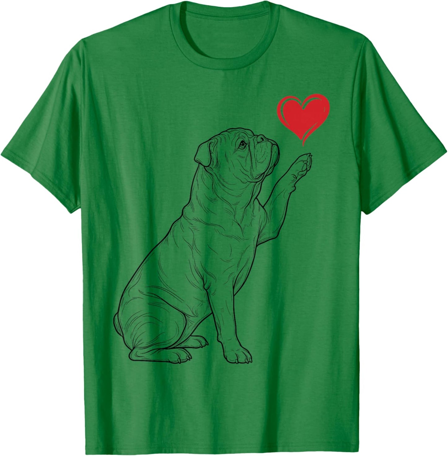 English Bulldog Dog Art Holding Heart Valentines T-Shirt - T-Shirt | Irish Green