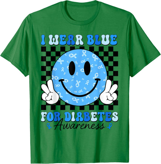 I Wear Blue for Diabetes Awareness Month Smile Face Diabetic T-Shirt - T-Shirt | Irish Green