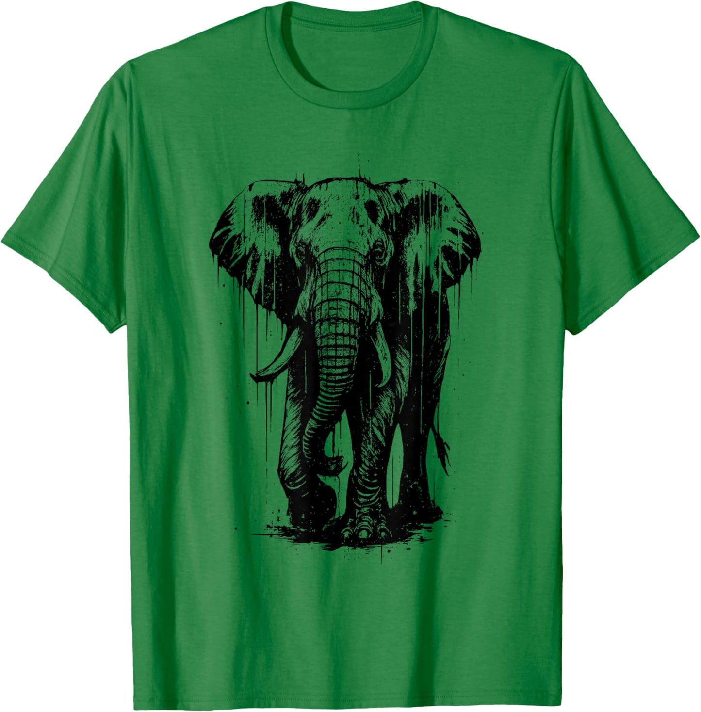 Elephant Ink Art Wild Safari Jungle Animal Grunge Aesthetic T-Shirt - T-Shirt | Irish Green