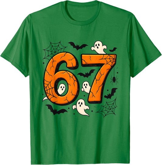 6 7 Halloween Design | Scary Pumpkin Numbers Ghosts Bats T-Shirt - T-Shirt | Irish Green