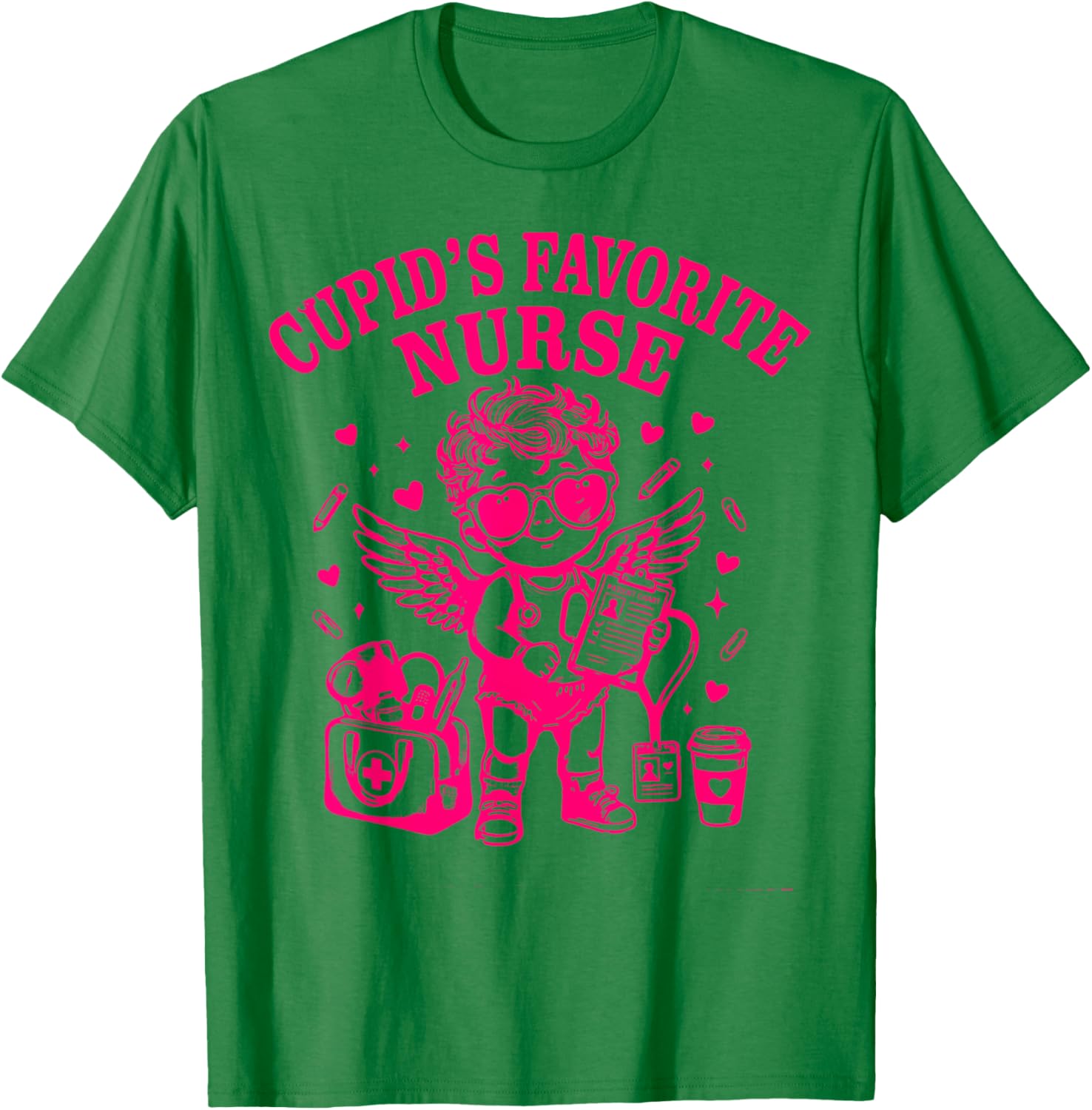 Cupid’s Favorite Nurse Valentines Funny Nurse Cupid Women T-Shirt - T-Shirt | Irish Green