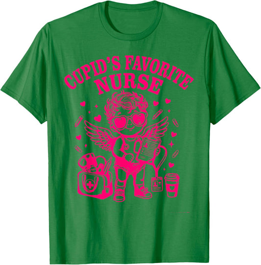 Cupid’s Favorite Nurse Valentines Funny Nurse Cupid Women T-Shirt - T-Shirt | Irish Green