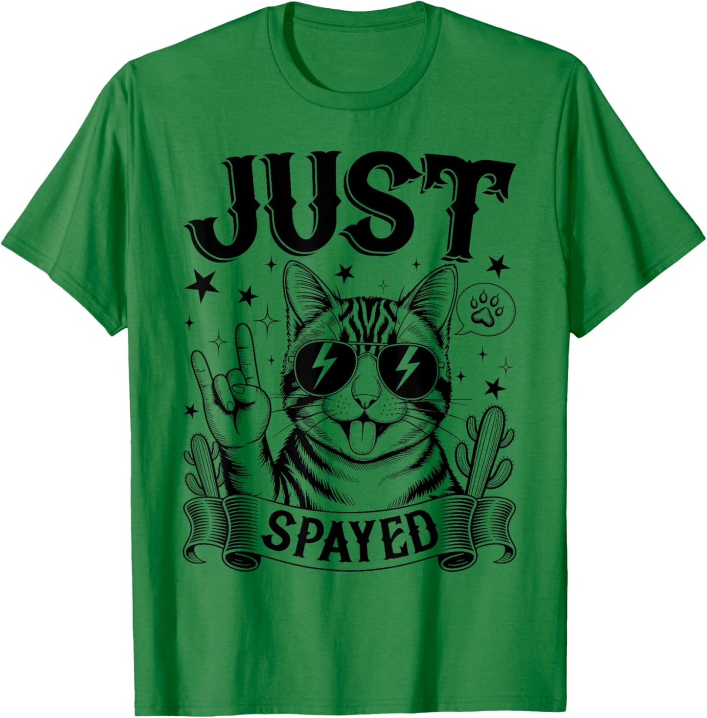 Just Spayed Retro Funny Cat Shirt Cool Cat Lover Gift T-Shirt - T-Shirt | Irish Green