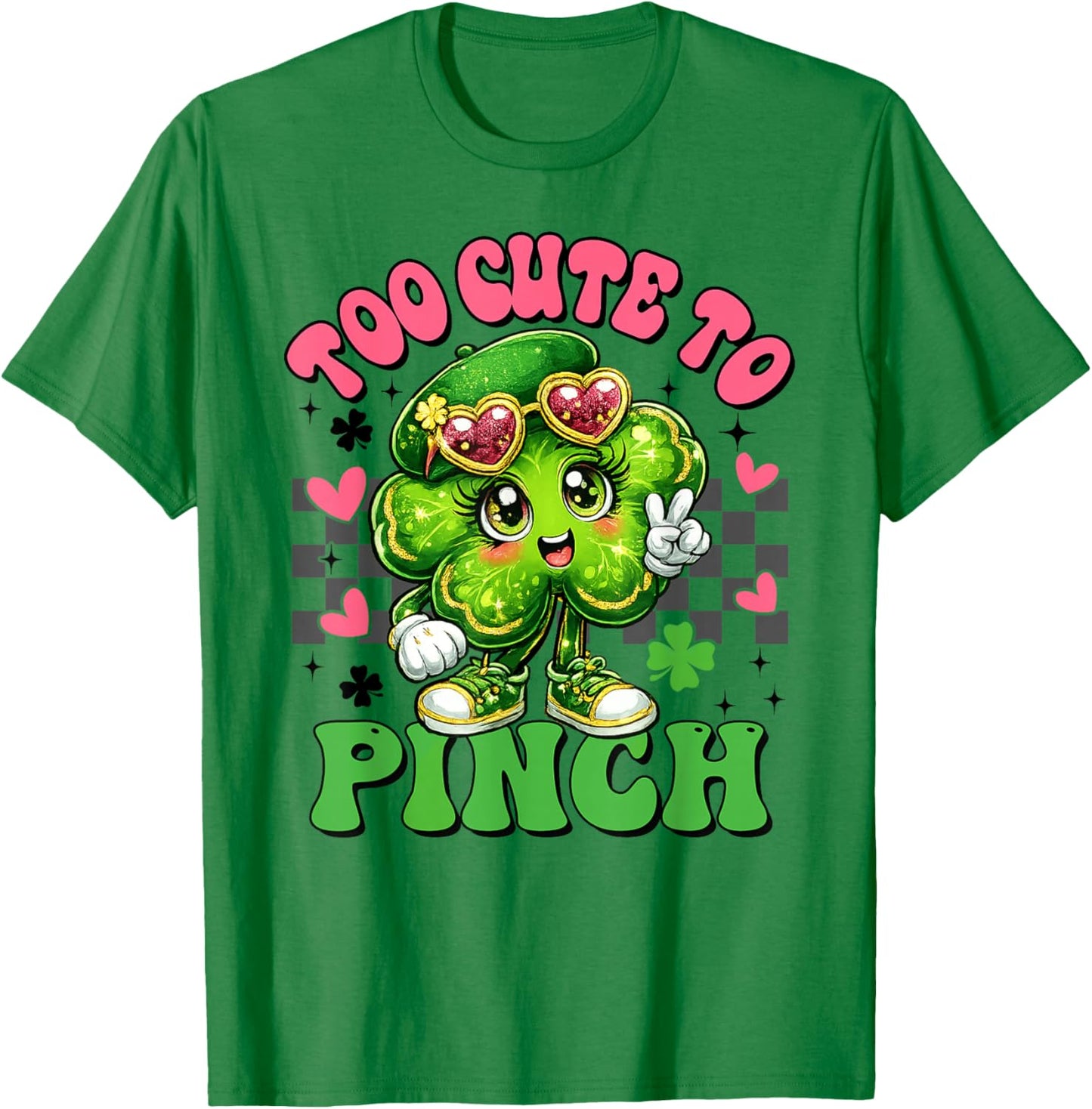 Too Cute to Pinch Groovy Shamrock St Patricks Day Girls T-Shirt - T-Shirt | Irish Green